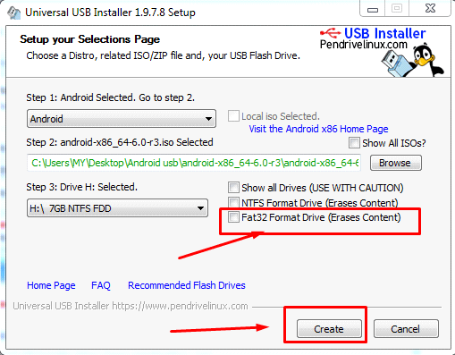 tick Fat32 format drive ( Erases content)